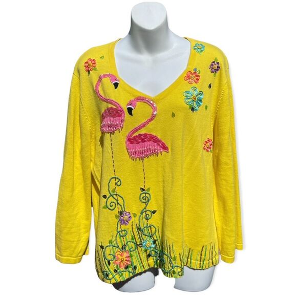 Jack B Quick Vintage Yellow, Pink, Green, V Neckline Sweater Size XL - Picture 1 of 8